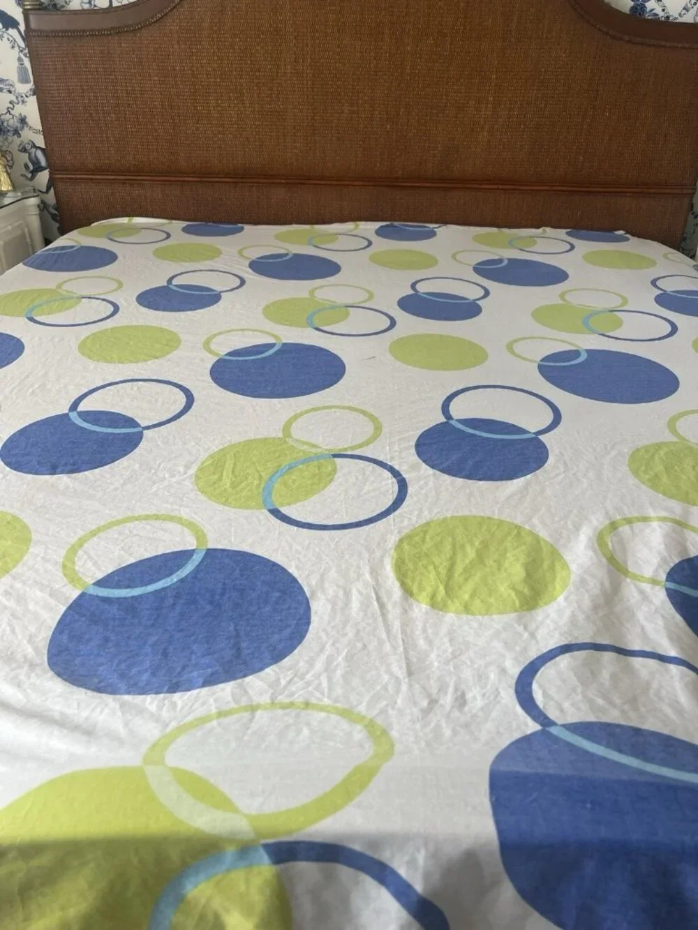 Retro King Size Sheet 3-pc Set Stripe Circle 1970s Cotton Poly Geometric Bedding